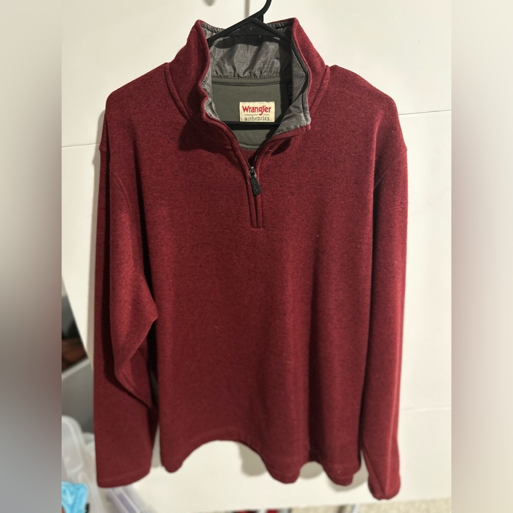 Wrangler Authentics Men’s Old School 1/4 Zip Maroon Heathered Fleece Pullover
